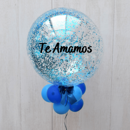 Balão bubble no suporte com confete